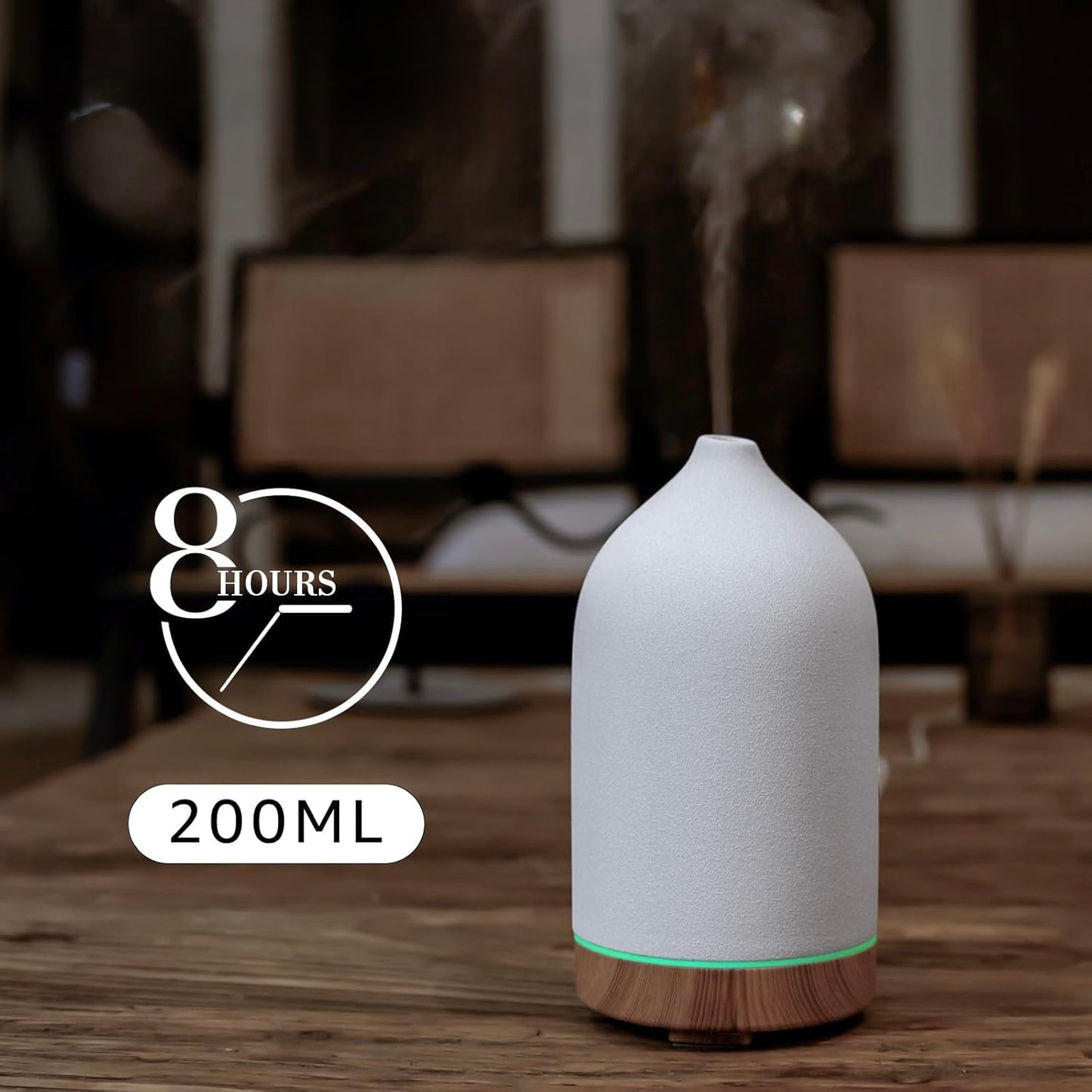 Ceramic Essential Oil Diffuser, 200ML Ultrasonic Aromatherapy Humidifier with LED Lights