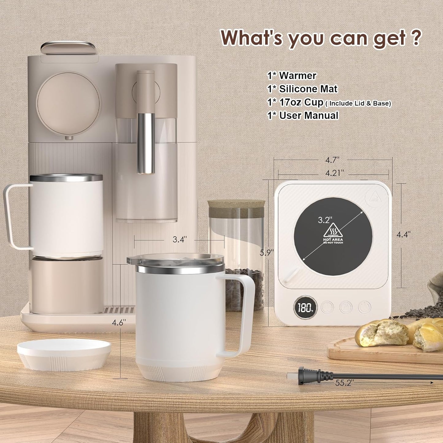 36W Smart Coffee Mug Warmer Set – 16oz Stainless Steel Mug