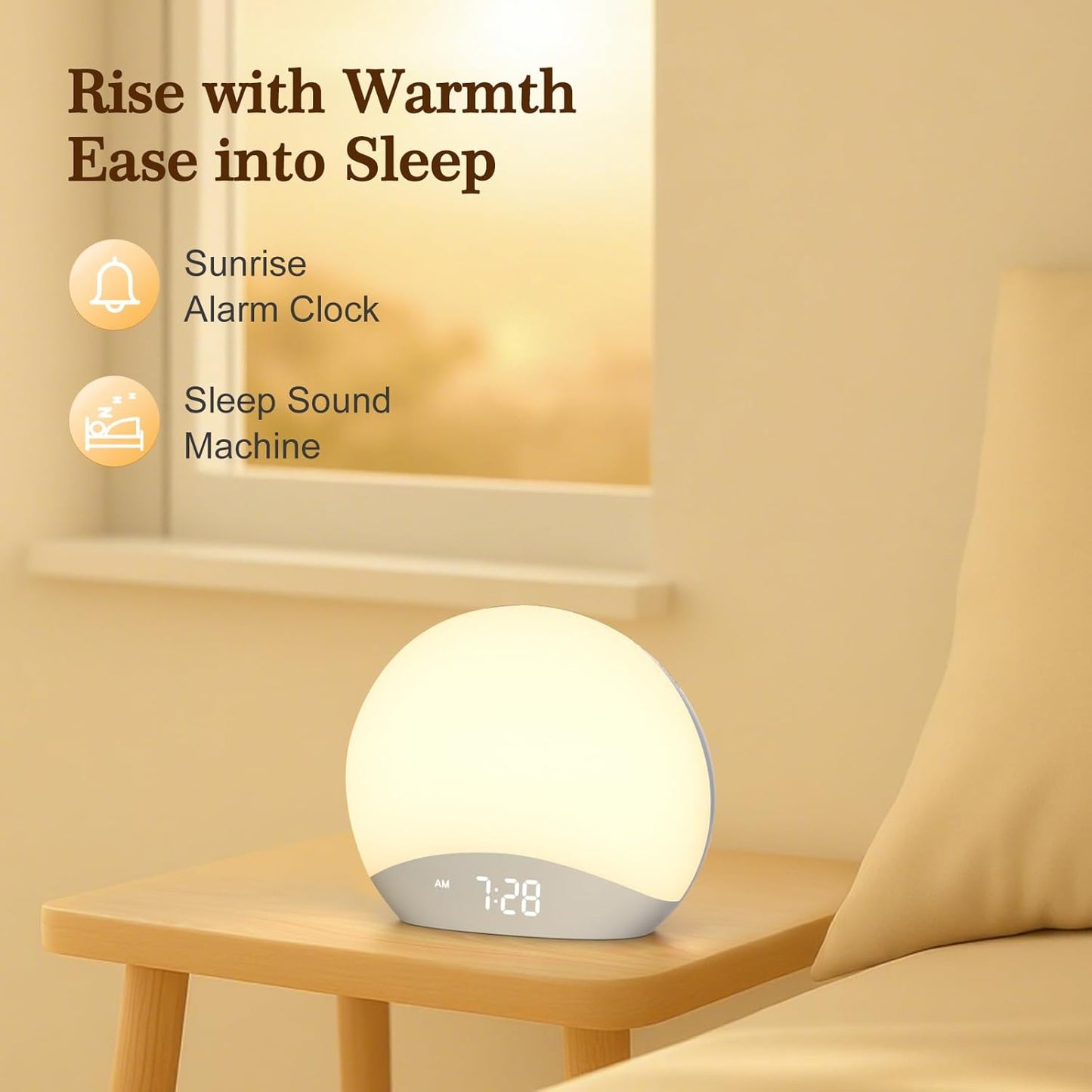Natural Wood Grain Sunrise Alarm Clock & Sound Machine