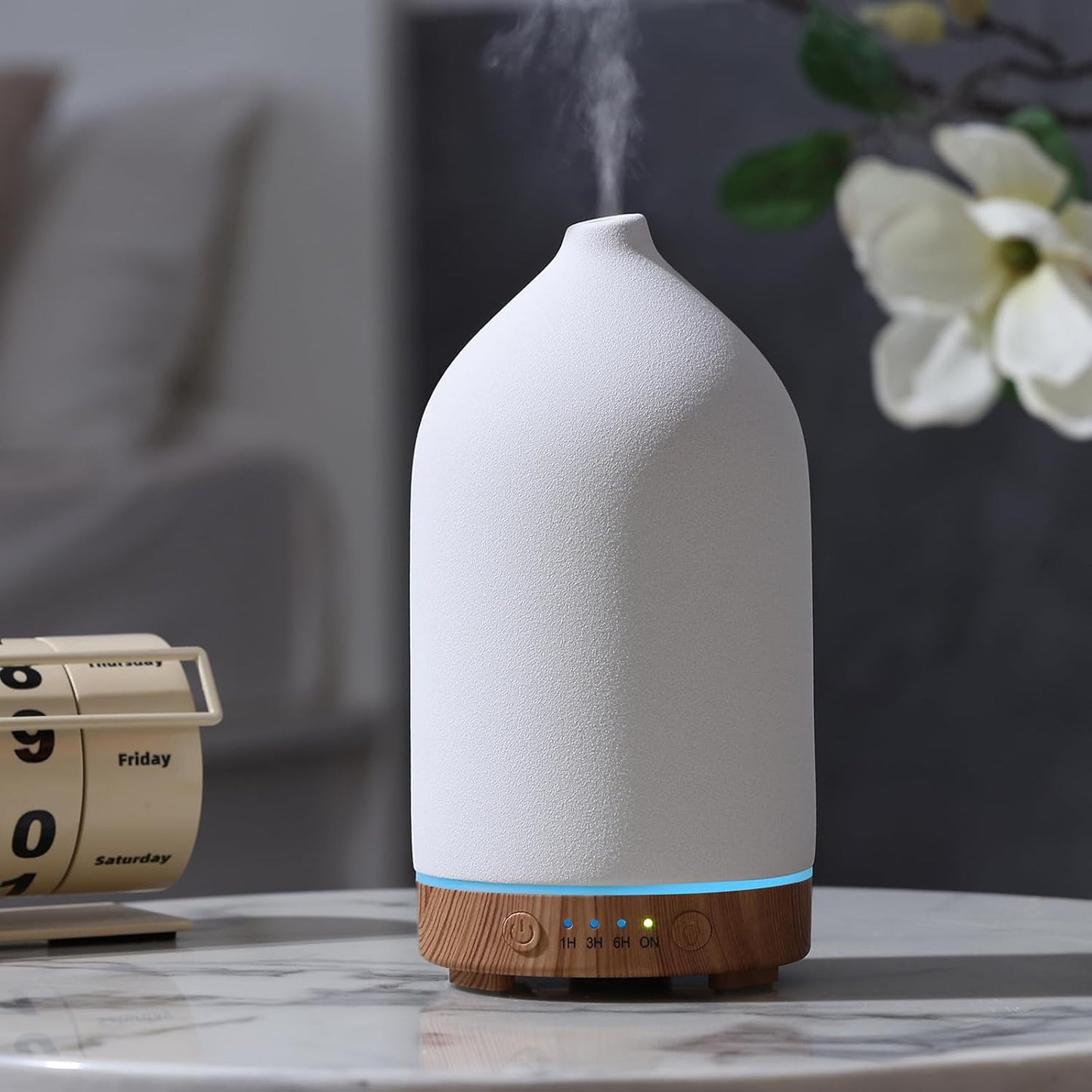 Ceramic Essential Oil Diffuser, 200ML Ultrasonic Aromatherapy Humidifier with LED Lights