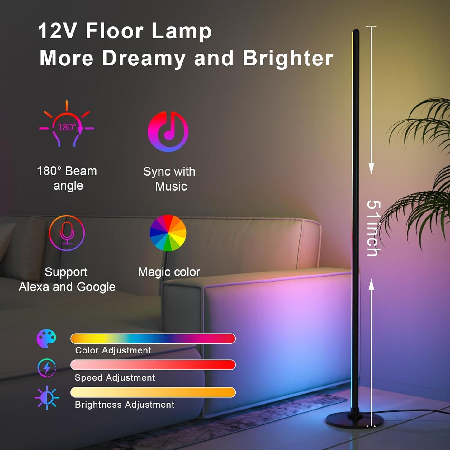 Smart LED Corner Floor Lamp — Transform Your Space with Light and Sound