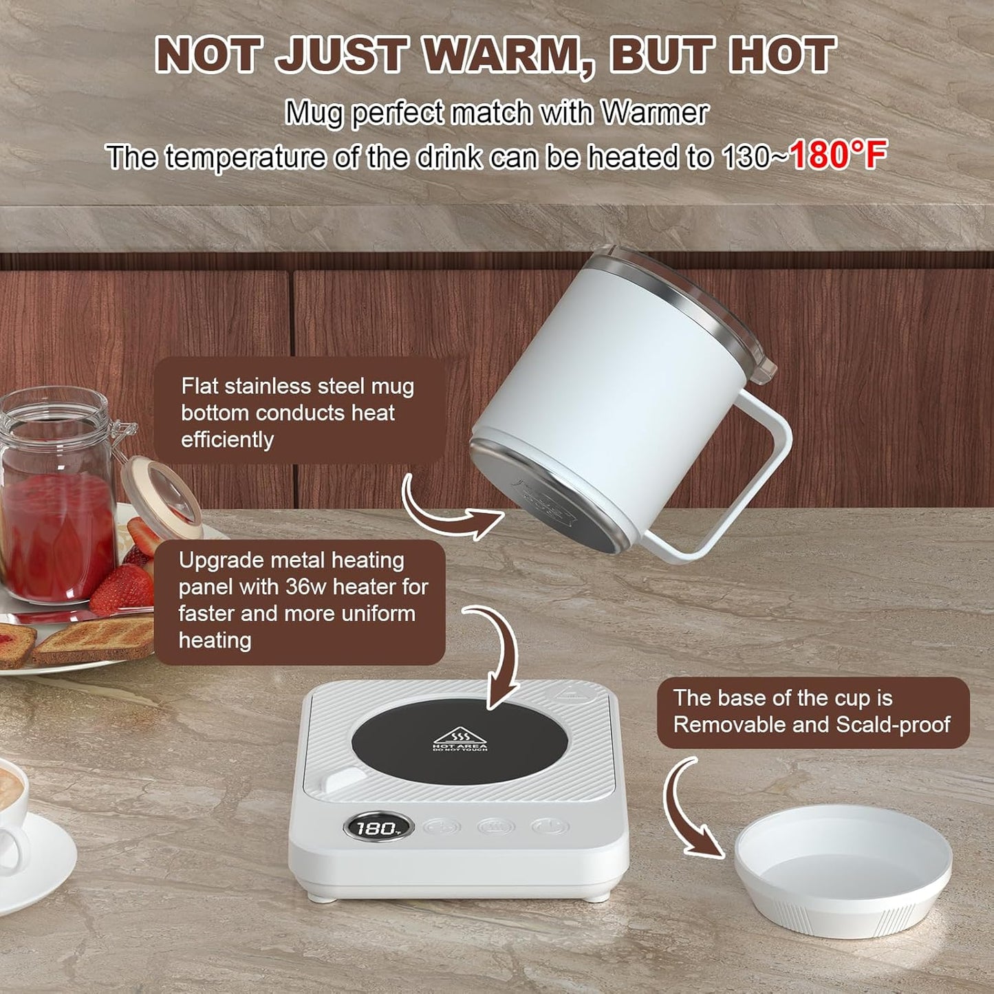 36W Smart Coffee Mug Warmer Set – 16oz Stainless Steel Mug