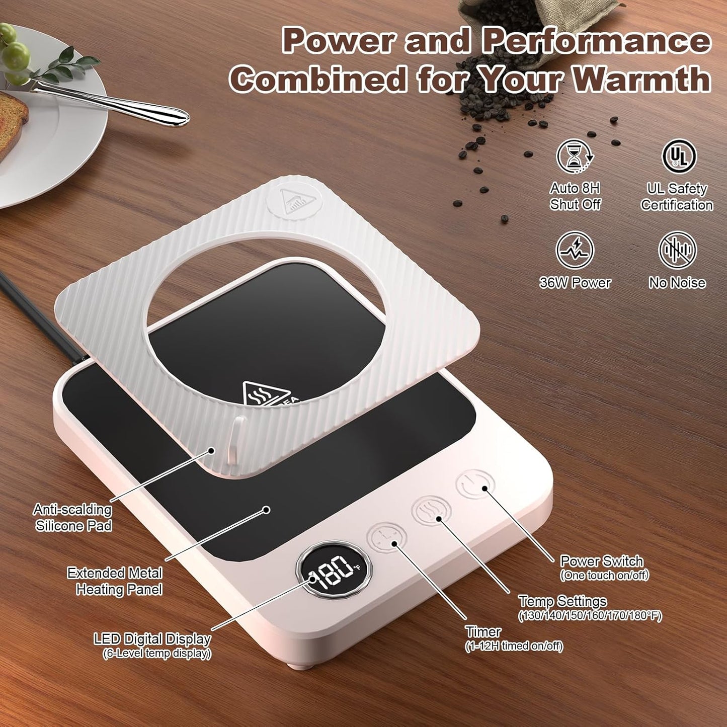 36W Smart Coffee Mug Warmer Set – 16oz Stainless Steel Mug